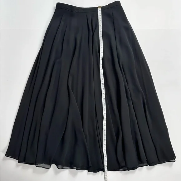 Vintage A.J. Bari by Kay Unger Chiffon Midi Skirt Black 6 S/XS Made in Korea - Picture 8 of 9